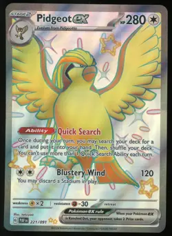 Pokemon TCG Pidgeot EX Holo Shiny Ultra Rare Full Art Paldean Fates 221/091 NM - Image 1