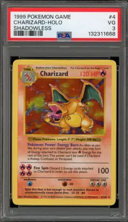 Pokemon Charizard Base Set Shadowless Holo Rare #4 PSA 3 - Image 1