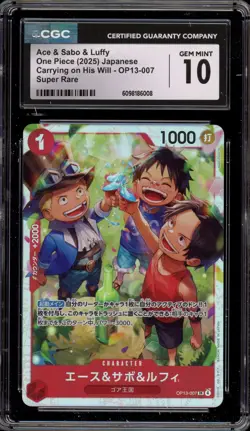 One Piece CCG Ace/Sabo/Luffy Carrying on His Will JPN Super Rare OP13-007 CGC 10 - Image 1