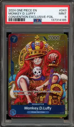 One Piece CCG Monkey.D.Luffy Convention Exclusive Foil Promo P-043 PSA 9 Mint - Image 1