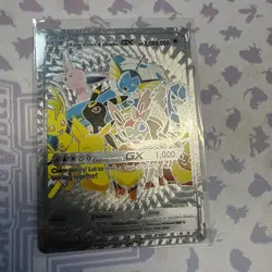 Pokemon Silver Foil Fan Art Eevee Sisters & Pikachu GX Vinyl Collector Card - Image 1
