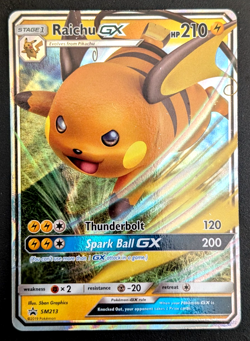 POKEMON ~ RAICHU GX ~ SM213 ~ SUN AND MOON PROMO CARD ~ ULTRA RARE PROMO LP - Image 1