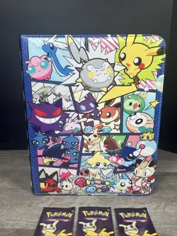 Pokemon Large Card Binder Holds 900 Cards Ash Misty Brock 6 Trick Trade Packs - Image 2