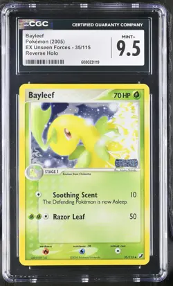CGC 9.5 MINT+ Bayleef EX Unseen Forces 35/115 Reverse Holo Stamped Pokemon Card - Image 1