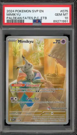 Pokemon Center Stamp Promo Mimikyu Paldean Fates ETB SVP EN 075 PSA 10 Gem Mint - Image 1