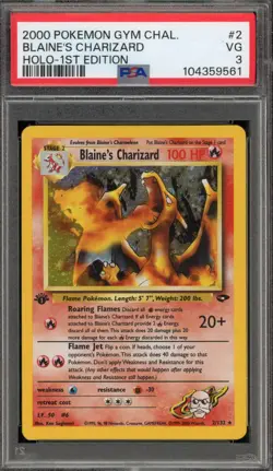 Pokemon Blaine's Charizard Gym Challenge 1st Ed Holo #2 Fighting Symbol PSA 3 - Image 1