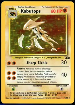 Kabutops 9/62 - Unlimited Holo Rare - Vintage Pokemon TCG: Fossil - MP - Image 1