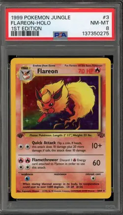 Pokemon Flareon Jungle 1st Edition Holo Rare #3 PSA 8 - Image 1