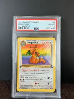 1999 POKEMON TCG FOSSIL #19 DRAGONITE 1ST EDITION - PSA 8 NM-MT - Image 3