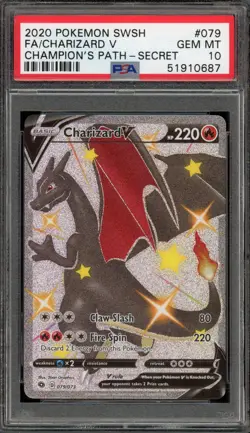 Pokemon Charizard V Champion's Path Secret Rare Full Art #079 PSA 10 Gem Mint - Image 1
