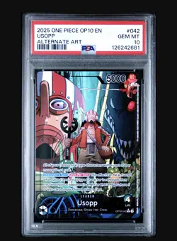 One Piece Usopp OP10-042 Leader Alt Art Royal Blood English PSA 10 - Image 1