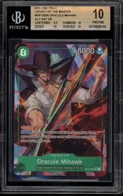 One Piece CCG Dracule Mihawk Legacy of the Master Alt Art OP12-030 BGS 10 - Image 1