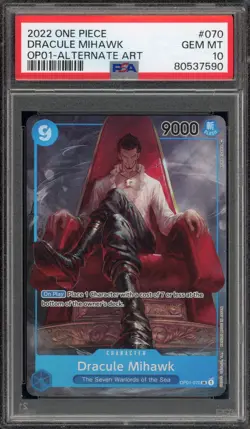 One Piece CCG Dracule Mihawk Alternate Art OP01-070 PSA 10 Gem Mint - Image 1