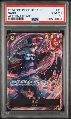 2024 ONE PIECE OP07-500 YEARS IN THE FUTURE ALTERNATE ART #118 SABO PSA 10 - Image 1