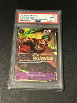 Zoro OP06 2024 One Piece Roronoa Zoro #045 OP06 Pre-Release Winner PSA 10 - Image 1