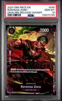 Zoro OP06 2024 One Piece Roronoa Zoro #045 OP06 Pre-Release Winner PSA 10 - Image 1