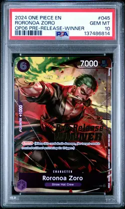 Zoro OP06 2024 One Piece Roronoa Zoro #045 OP06 Pre-Release Winner PSA 10 - Image 1