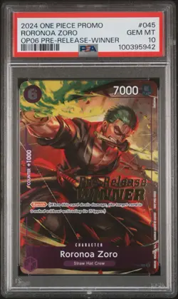 Zoro OP06 2024 One Piece Roronoa Zoro #045 OP06 Pre-Release Winner PSA 10 - Image 1