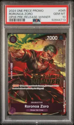 PSA 10 2024 One Piece Promo Roronoa Zoro OP06 Pre-Release Winner P-045 - Image 1