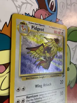 Pidgeot 14/130 Rare Holo Swirl MP Vintage Pokemon Card Base Set 2 WPTC 2000 - Image 3