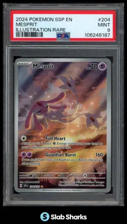2024 POKEMON SV SURGING SPARKS - SSP EN #204/191 MESPRIT ILLUSTRATION RARE PSA 9 - Image 1