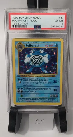 1999 Poliwrath 1st Edition Holo Base Set Pokemon #13 PSA 6 - Image 1