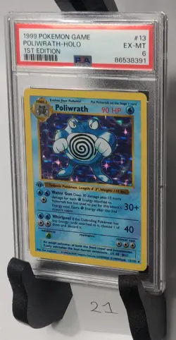 1999 Poliwrath 1st Edition Holo Base Set Pokemon #13 PSA 6 - Image 3