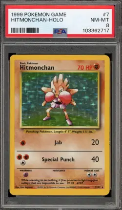 Pokemon Hitmonchan Base Set Unlimited Holo Rare #7 PSA 8 - Image 1