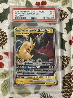 2019 POKEMON SUN & MOON TEAM UP #33 PIKACHU & ZEKROM GX PSA 9 MINT - Image 1
