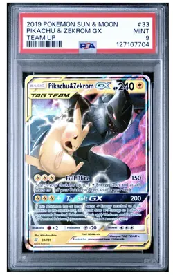 2019 POKEMON SUN & MOON TEAM UP #33 PIKACHU & ZEKROM GX PSA 9 MINT - Image 3
