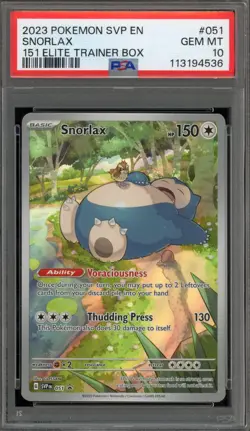 Pokemon Snorlax 151 ETB Promo SVP EN 051 PSA 10 Gem Mint - Image 1