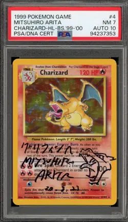 Pokemon Charizard Base Set "4th Print" 1999-2000 Mitsuhiro Arita Auto 10 PSA 7 - Image 1