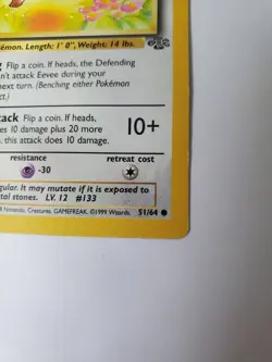 Pokemon - Jungle Set - Eevee 51/64 - 1st Edition Condition (Played) - Image 3