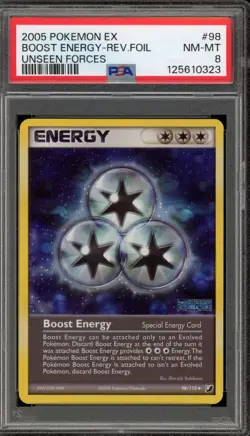 Pokemon Boost Energy EX Unseen Forces Reverse Holo #98 PSA 8 - Image 1