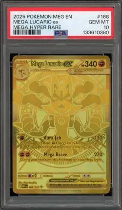 Pokemon Mega Lucario ex Mega Evolution Mega Hyper Rare #188 PSA 10 Gem Mint - Image 1