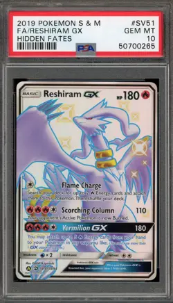Pokemon Reshiram GX Hidden Fates Full Art #SV51 PSA 10 Gem Mint - Image 1