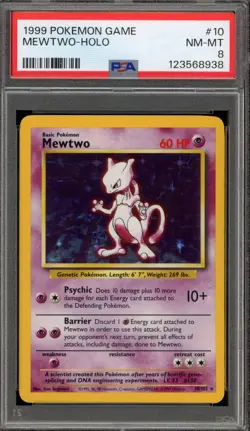 Pokemon Mewtwo Base Set Unlimited Holo Rare #10 PSA 8 - Image 1