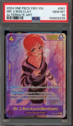 One Piece CCG Mr.2.Bon.Kurei(Bentham) Alternate Art EB01-061 PSA 10 Gem Mint - Image 1