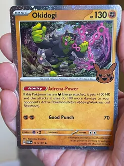POKEMON OKIDOGI 111/167 RARE COSMOS HOLOFOIL WITH SWIRL TRICK OR TRADE NM CARD - Image 1