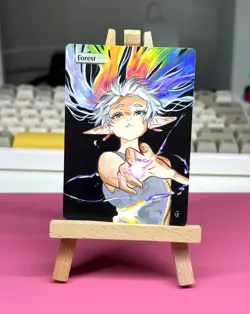 Hand Painted Altered Art Mtg land card Anime Forest Girl Elf - Image 1