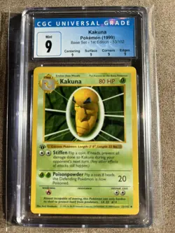 Pokemon Card 1st Edition KAKUNA 1999 BASE Set CGC 9 MINT with Subgrades 33/102 - Image 1