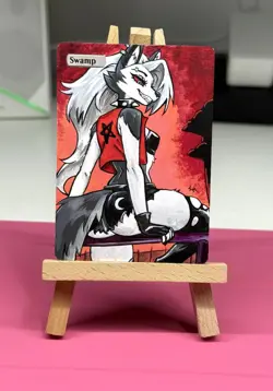 Hand Painted Altered Art Mtg land card Anime girl Swamp - Image 2