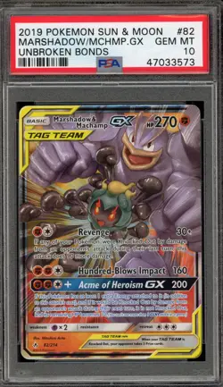 Pokemon Marshadow & Machamp GX Unbroken Bonds Holo Ultra Rare #82 PSA 10 - Image 1