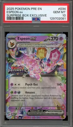Pokemon Espeon ex Prismatic Evolutions Surprise Bx. Exclusive Promo #034 PSA 10 - Image 1