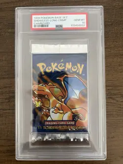 1999 Pokemon Base Set Shadowless Booster Pack Long Crimp Charizard PSA 10 WOTC - Image 1
