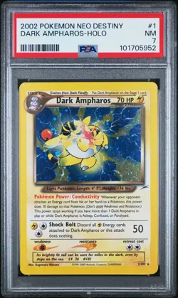 PSA 7 DARK AMPHAROS HOLO 1/105 2002 POKEMON TCG NEO DESTINY - Image 1