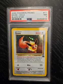 2000 POKEMON PROMO BLACK STAR POKEMON LEAGUE #11 EEVEE-HOLO PSA 7 - Image 1