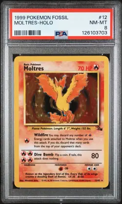 PSA 8 Moltres 12/62 Holo Foil 1999 Pokemon Fossil Unlimited Rare NM-MT - Image 3