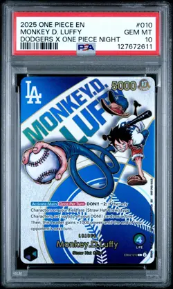 2025 ONE PIECE PROMO EB02 010 DODGERS X ONE PIECE NIGHT MONKEY D LUFFY PSA 10 - Image 1