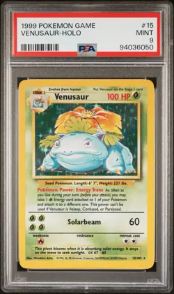 PSA 9 Mint Venusaur 15/102 Base Set 1999 WOTC Holo Rare Pokemon Card - Image 1